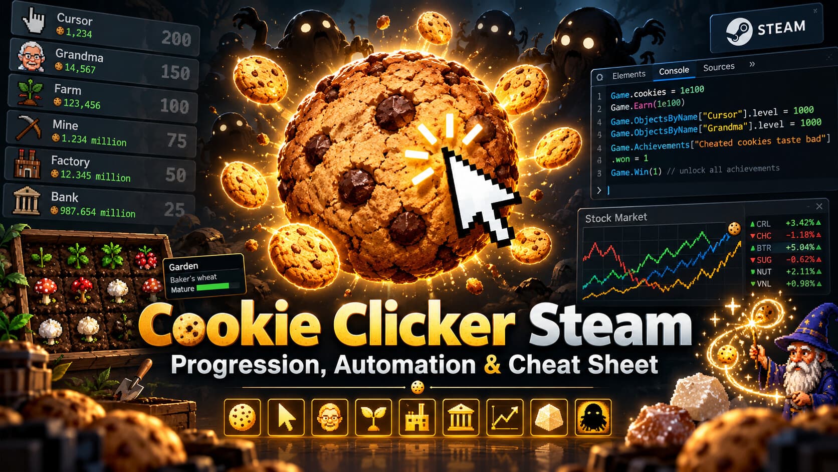 Cookie Clicker Steam: Progression, Automation & Cheat Sheet banner